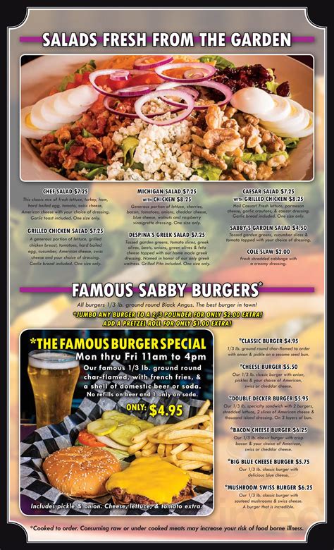 sabby's lounge menu